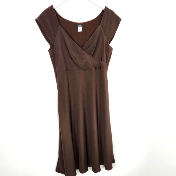 J. Crew 100% Silk V-Neck Brown Bias Cut Size 12 Lined Dress - Picture 1 of 8